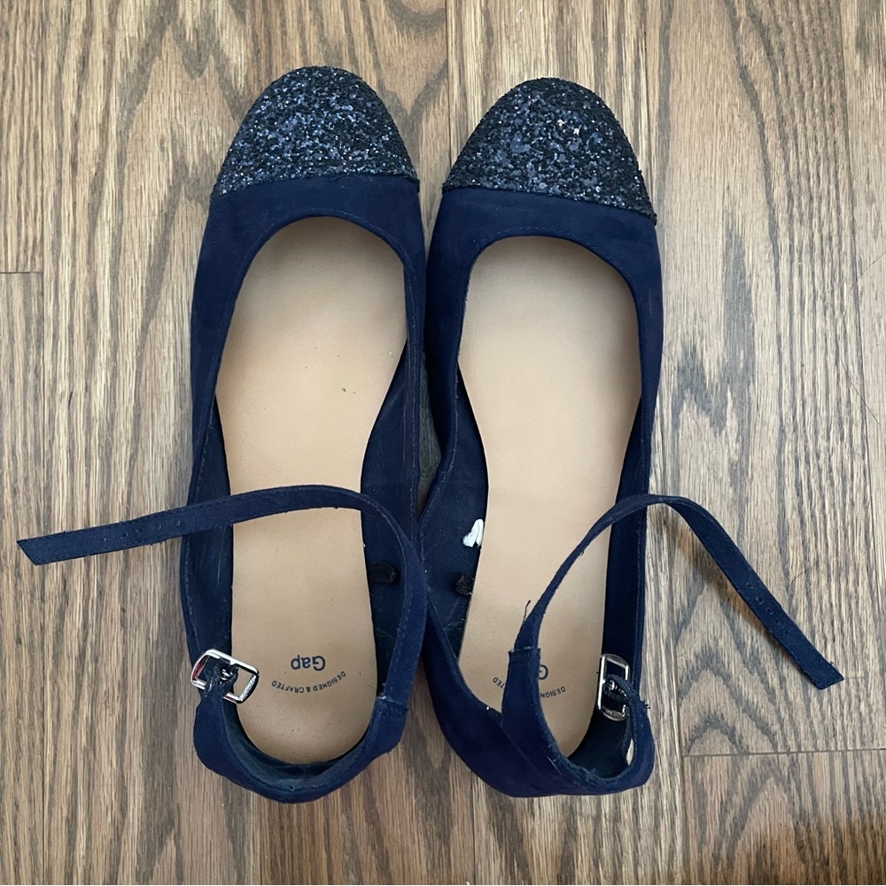 Gap navy blue glitter toe strap flats